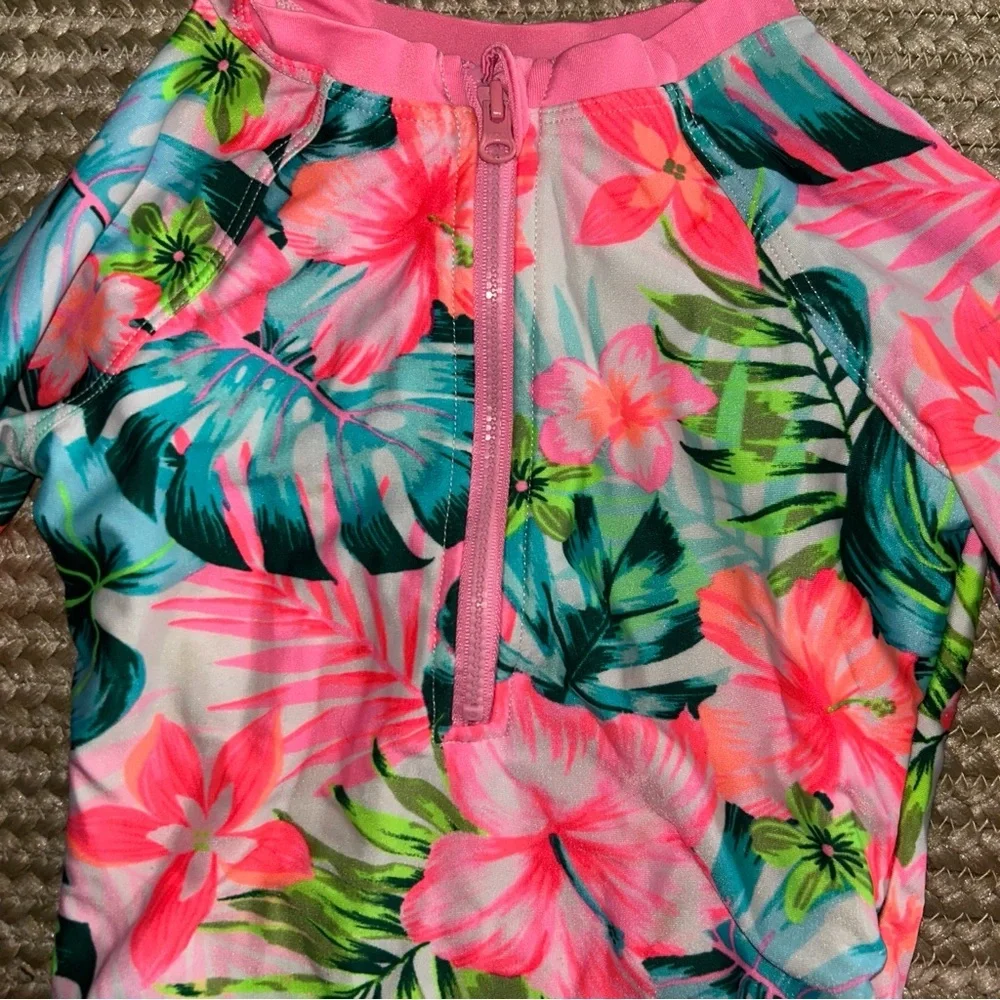 Wonder Nation Pink and Green Floral Rashguard
